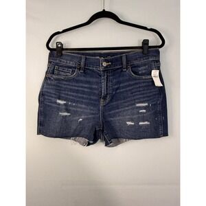 Old Navy Mid-Rise Boyfriend Denim Shorts 6 Dark Wash Distressed 803070-00-1